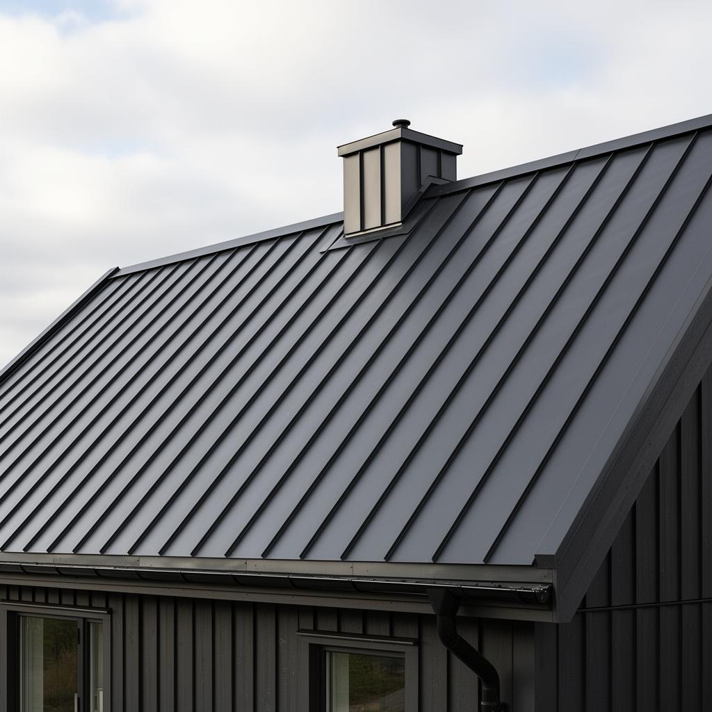 Bandfalsad plåt på modern villa — exempel på utförande